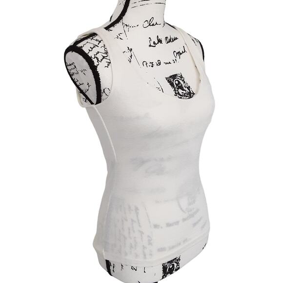 Vintage 80s Michael Stars Reversible White Stretch Tank Top V Neck Scoop Neck - Picture 1 of 12